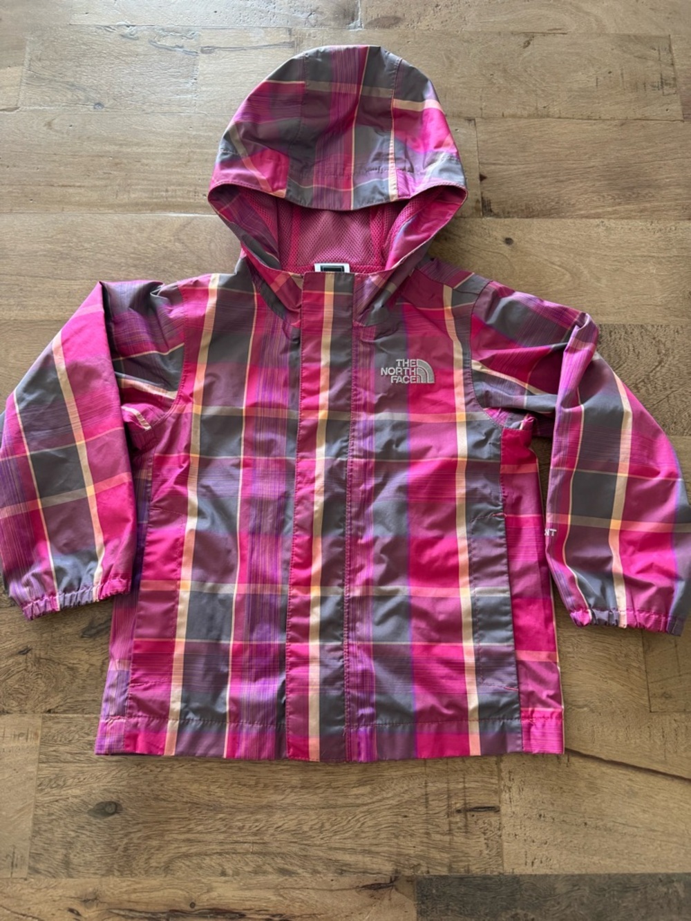 The North Face Pink Plaid Hooded Rain spring light Jacket size 3 years outdoor
